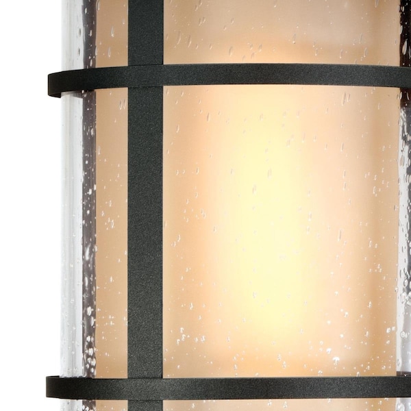 Fixture Wall Outdoor 60W Albright Lantern Txtr, Black Amber Frost Clear Sd Cl